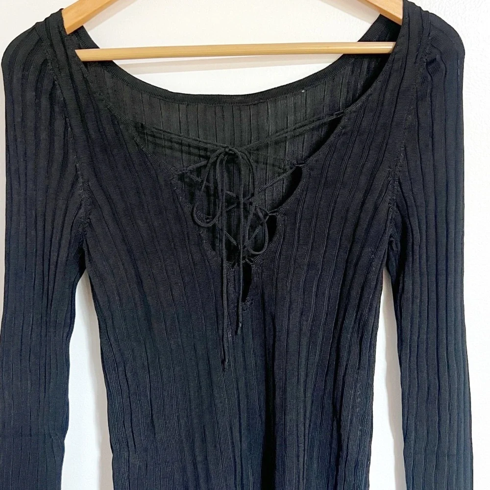 NWOT Free People Hits Different Lace Up Long Sleeve Black